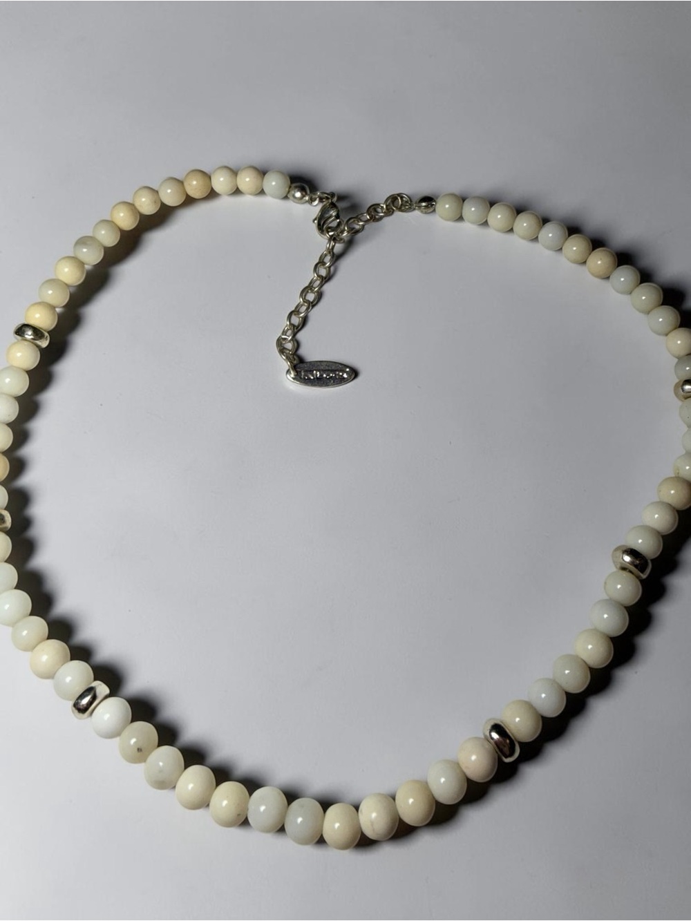 Talbots Cream Beaded Necklace with Silver Accents
